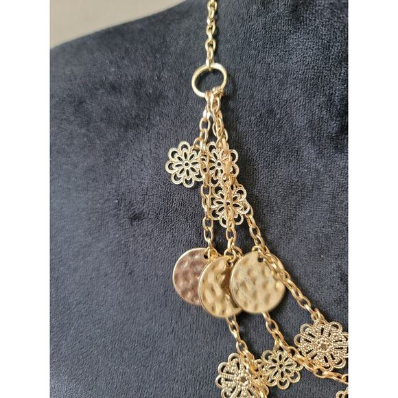 Women's Layered Gold Necklace With Filigree Charms And Lobster Claw Lock - Picture 6 of 6